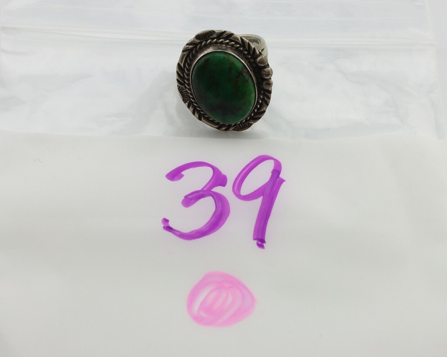 Navajo Ring 925 Silver Green Turquoise Artist Signed William Denetdale C.80's
