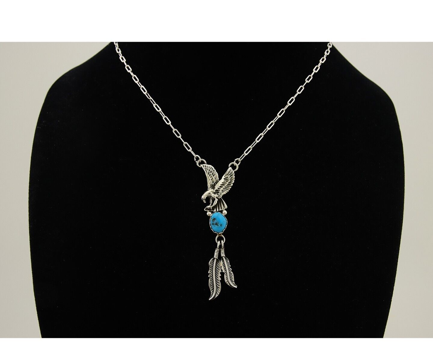 Navajo Eagle Feather Turquoise Necklace 925 Silver Native American Artist C.80's