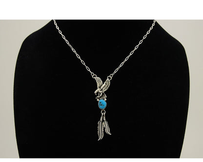 Navajo Eagle Feather Turquoise Necklace 925 Silver Native American Artist C.80's