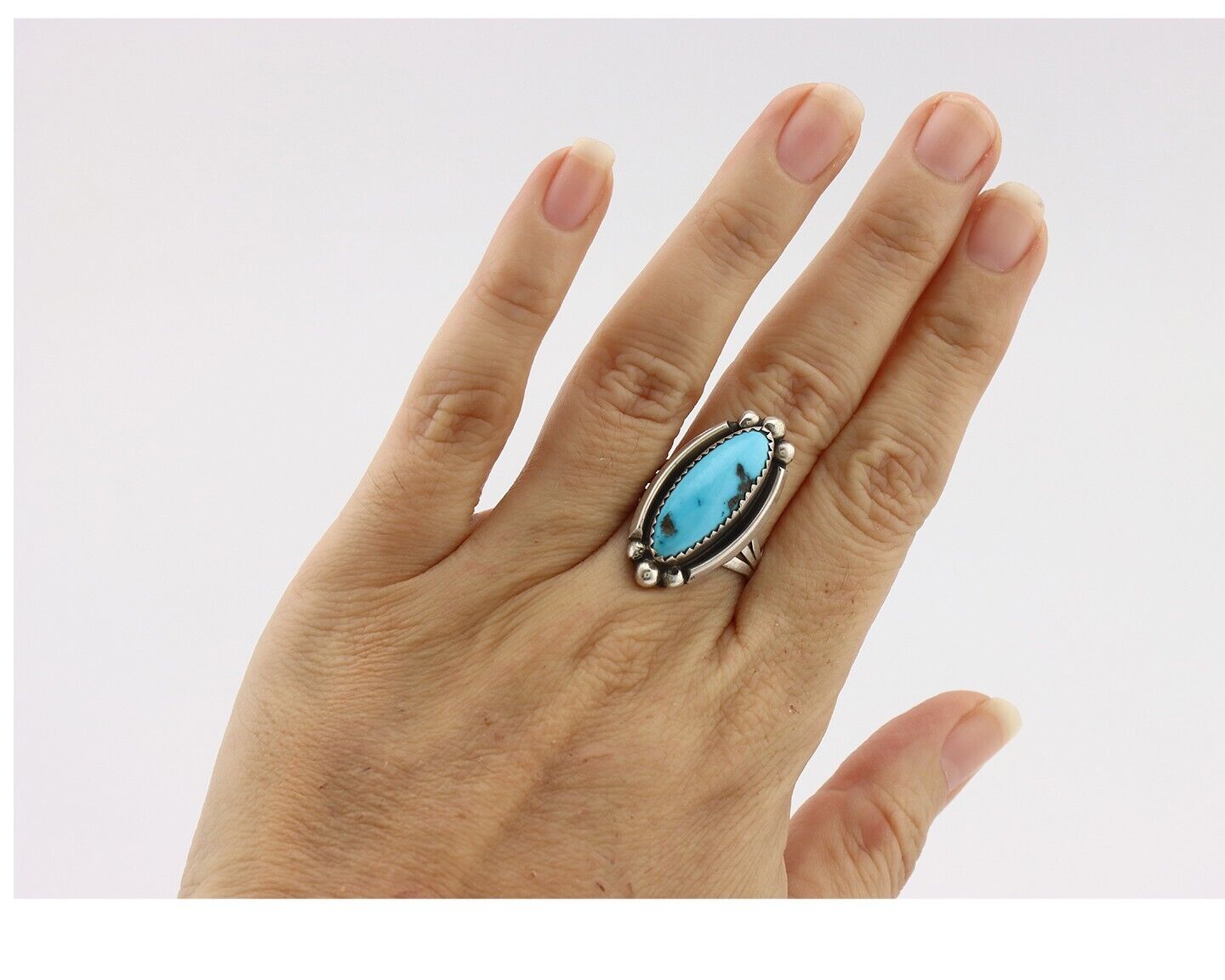 Navajo Ring .925 Silver Sleeping Beauty Turquoise Signed SkyStone Creations C80s