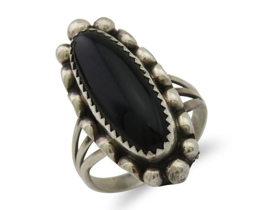 Navajo Handmade Ring 925 Silver Black Onyx Native American Artist C.80's