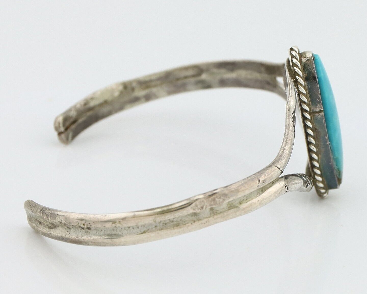 Navajo Bracelet 925 Silver Natural Blue Turquoise Artist Signed LB C.80's