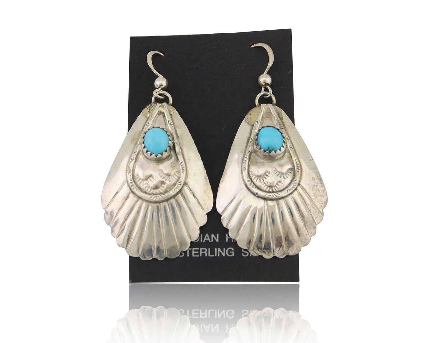 Navajo Earrings 925 Silver Turquoise Artist Signed Dean Brown C.80's