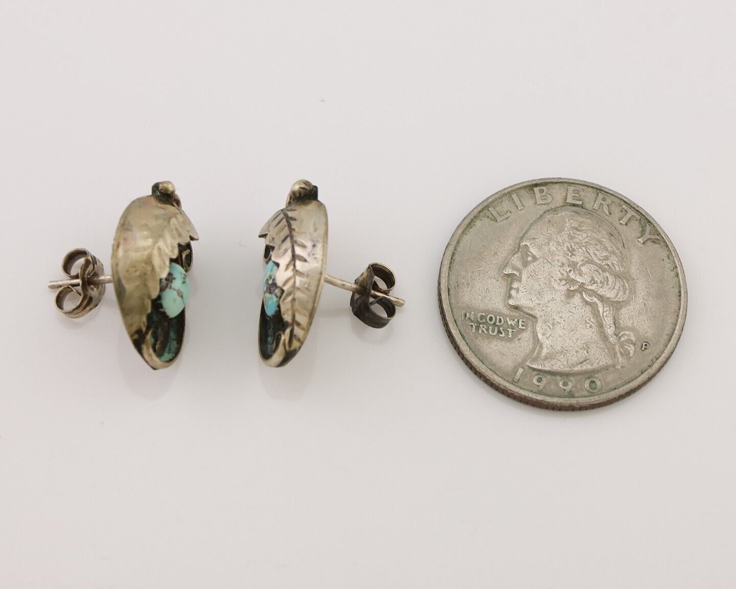 Navajo Earrings 925 Silver Natural Turquoise Native American Artist C.80's