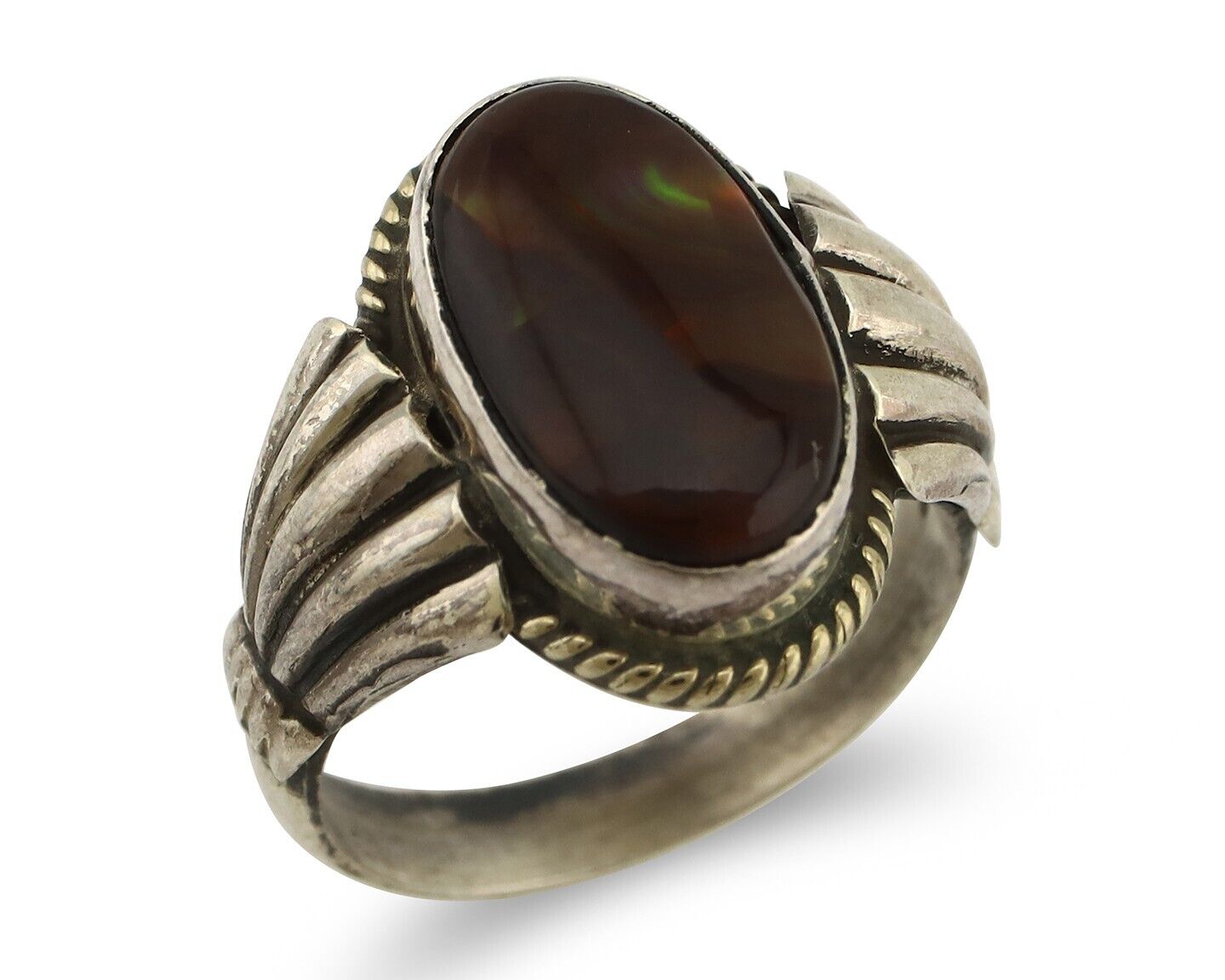 Navajo Handmade Ring 925 Silver Natural High Grade Fire Opal Native Artist C.80s