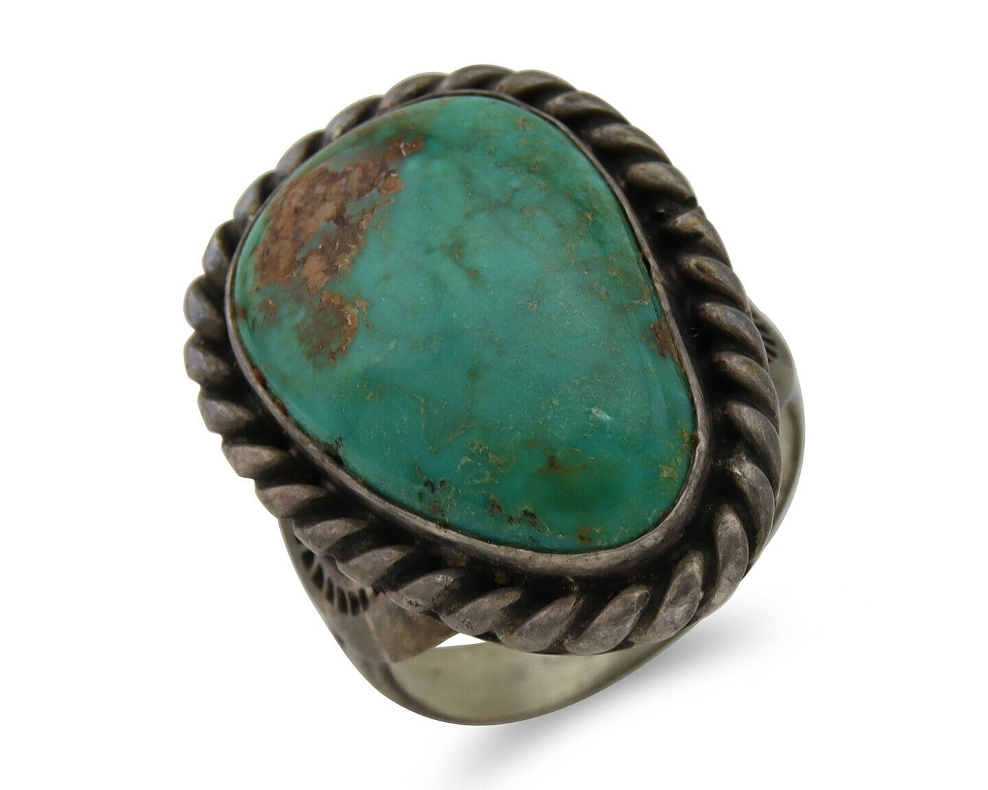 Men Navajo Ring 925 Silver Natural Slab Turquoise Signed Sunset C.80's