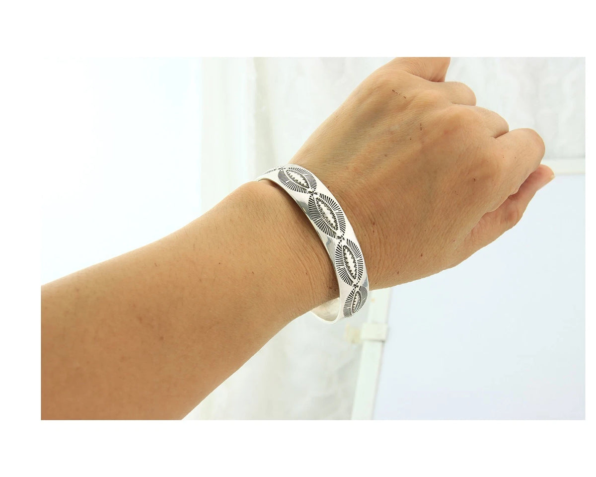 Navajo Cuff Bracelet 925 Sterling Silver Vintage Heavy Hand Stamped
