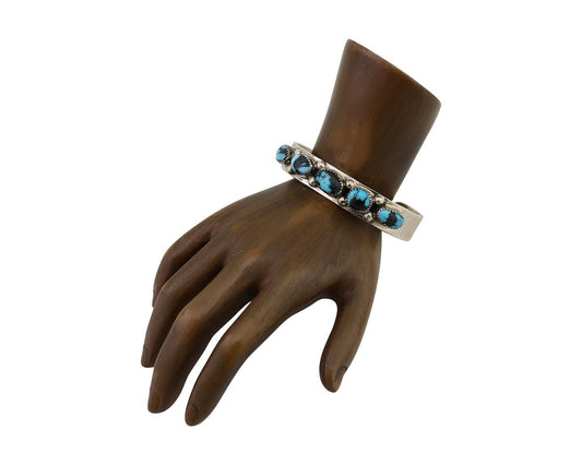 Navajo Cuff Bracelet 925 Silver Natural Turquoise Signed C Jones C.80's