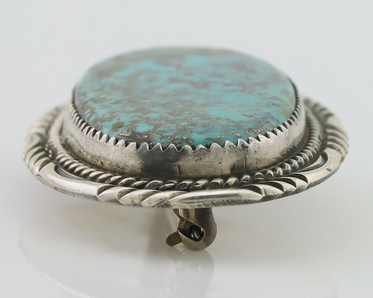 Navajo Pin Pendant 925 Silver Natural Spiderweb Turquoise Signed S C.80's