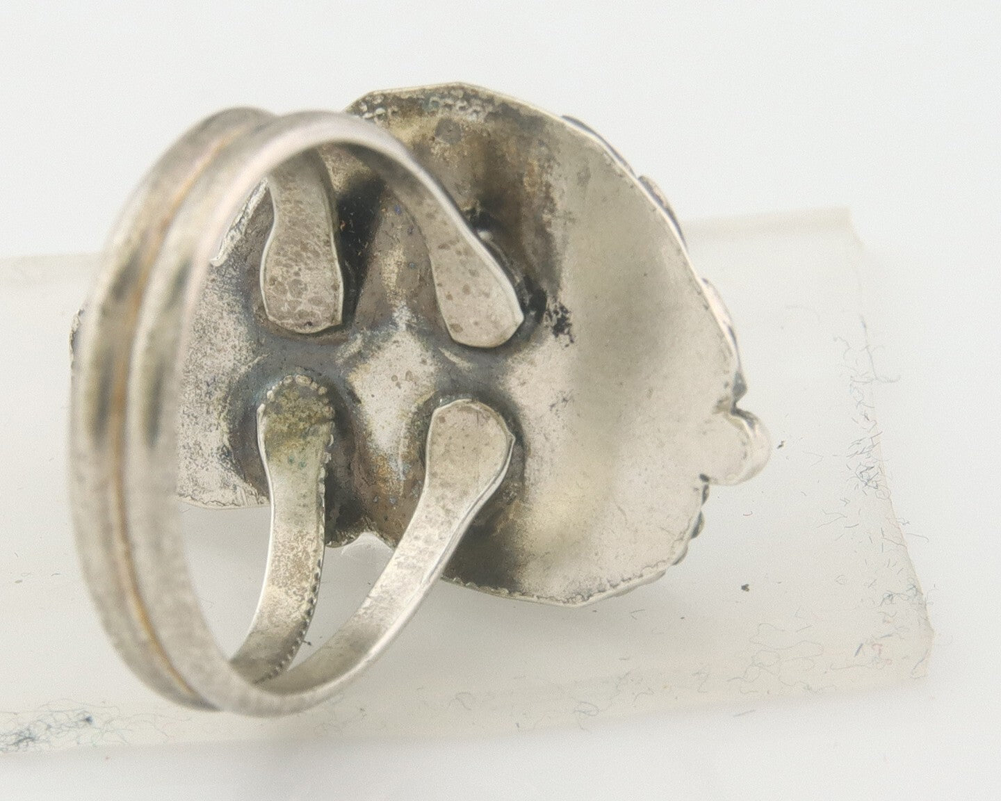 Navajo Ring 925 Sterling Natural Coral & Turquoise Signed EH C.80's Size 7.0