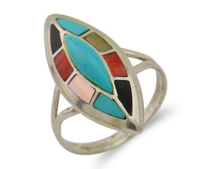 Navajo Ring 925 Silver Turquoise Shell Onyx Spiney Oyster Native Artist C.80's