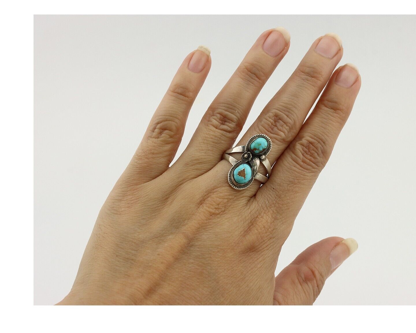 Navajo Ring 925 Silver Natural AAA Blue Turquoise Artist Signed Tom Willeto C80s