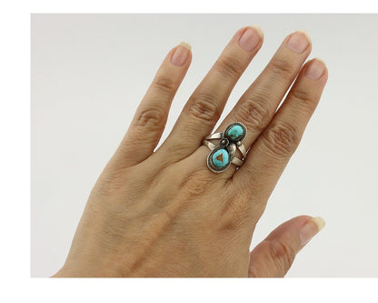 Navajo Ring 925 Silver Natural AAA Blue Turquoise Artist Signed Tom Willeto C80s