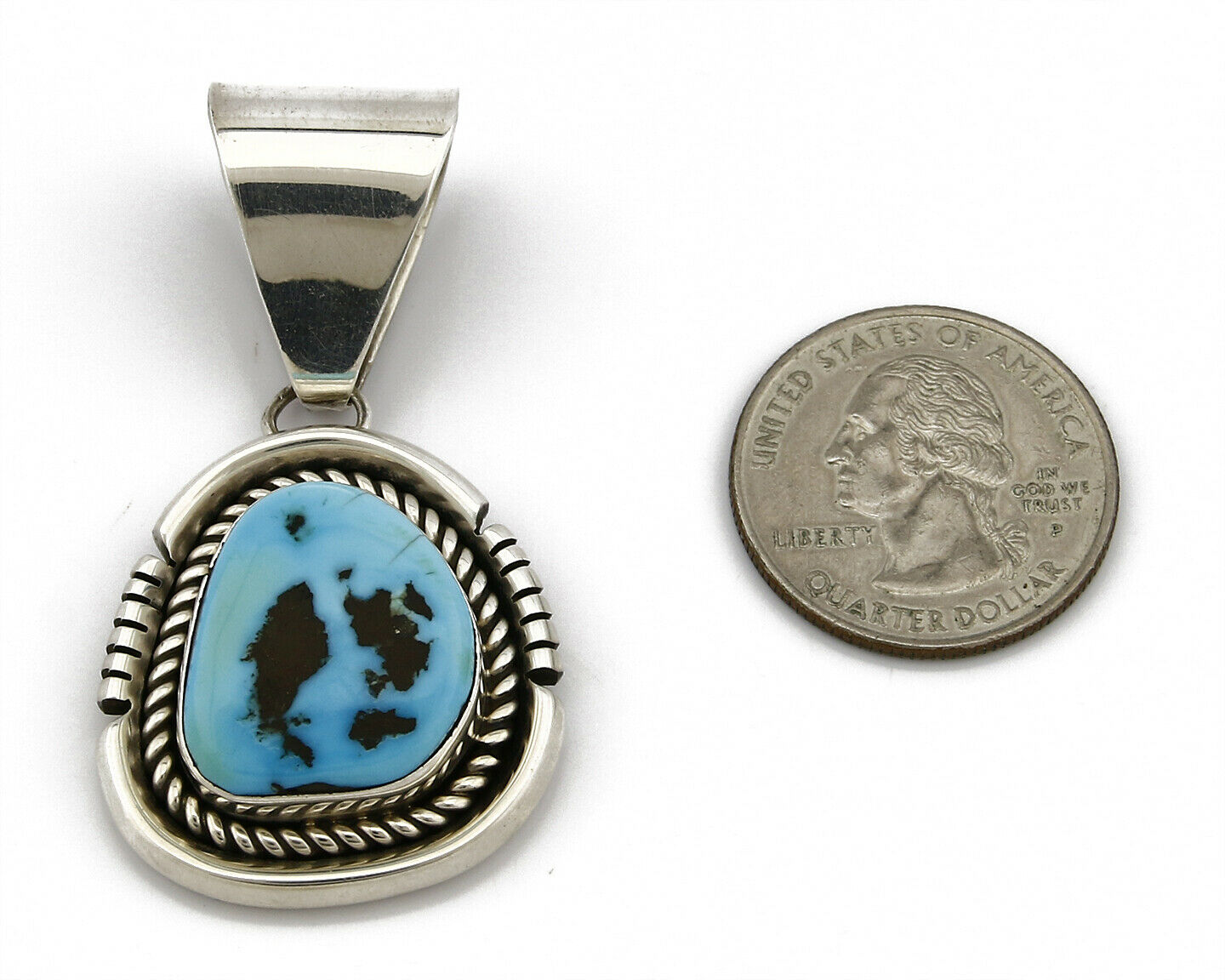 Navajo Handmade .925 Sterling Silver Blue Turquoise Hand Cut Pendant