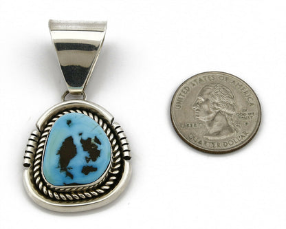 Navajo Handmade .925 Sterling Silver Blue Turquoise Hand Cut Pendant