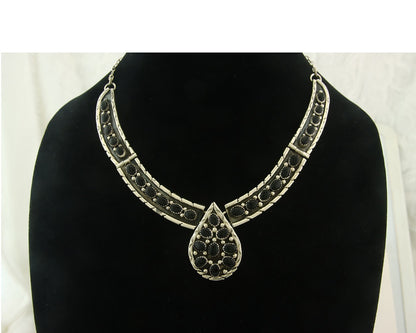 Vintage Navajo Necklace 925 Silver Natural Onyx Artist Signed ATP