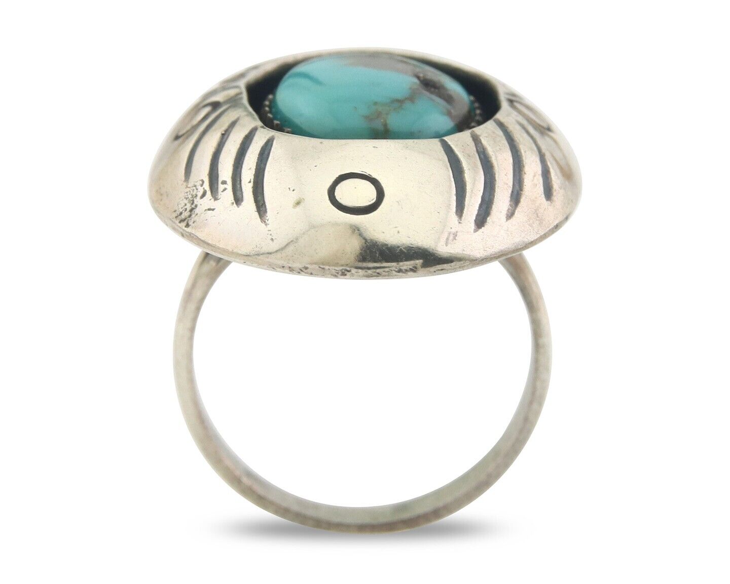 Navajo Ring 925 Sterling Turquoise Handmade Native Artist C.80's Size 7.0