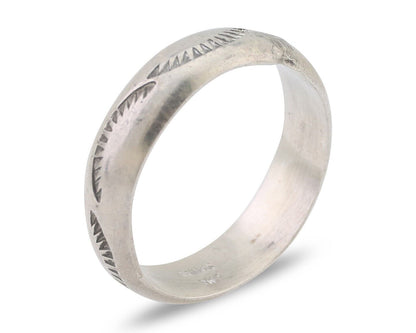 Navajo Hand Stamped Band 925 Silver 6.0 mm Signed Larry Chavez Size 10.25 C.80's