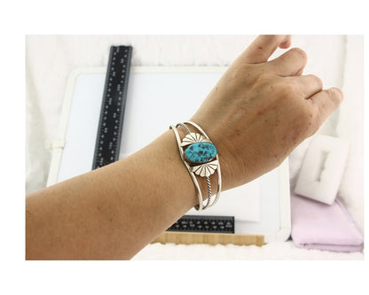 Vintage Navajo Bracelet 925 Silver Turquoise Handmade Signed L T Chee