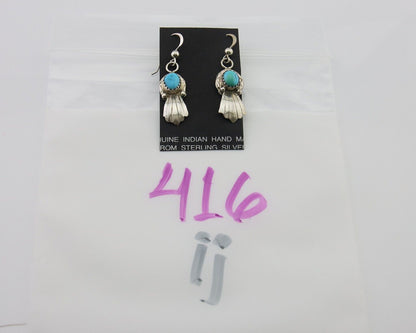 Navajo Earrings 925 Silver Blue Turquoise Artist Signed Kee Tsosie C.80's