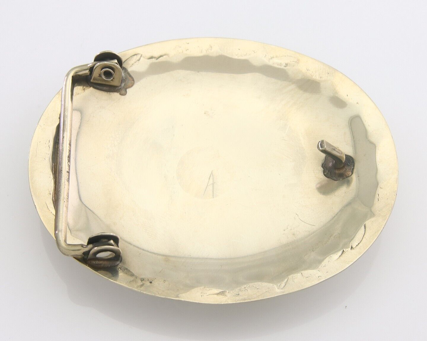 Navajo Belt Buckle .999 Nickel Buffalo Gemstone Signed 2.35 x 3.0 in C.80's