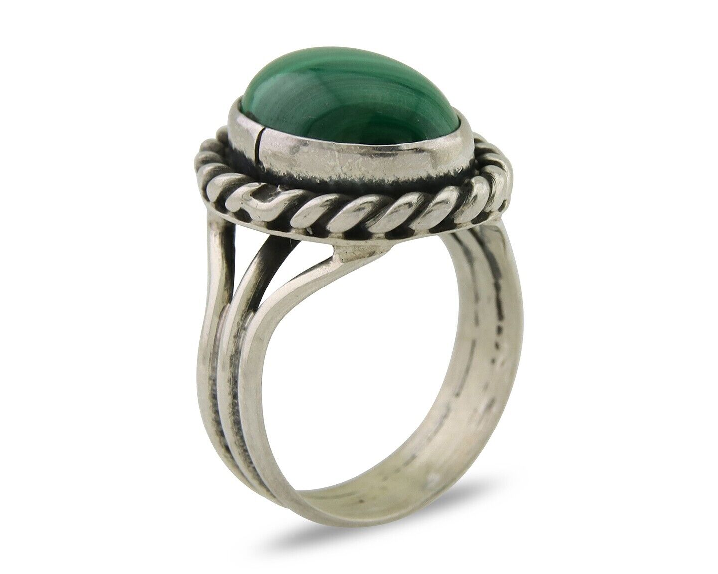 Navajo Ring 925 Silver Natural Malachite Native American Artist C.80's