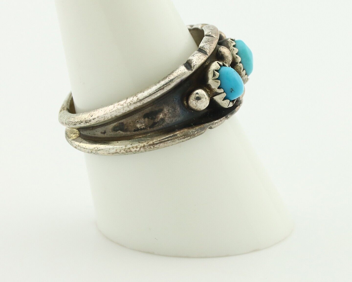 Zuni Ring .925 Silver Natural Sleeping Beauty Turquoise Signed MZR C.80's