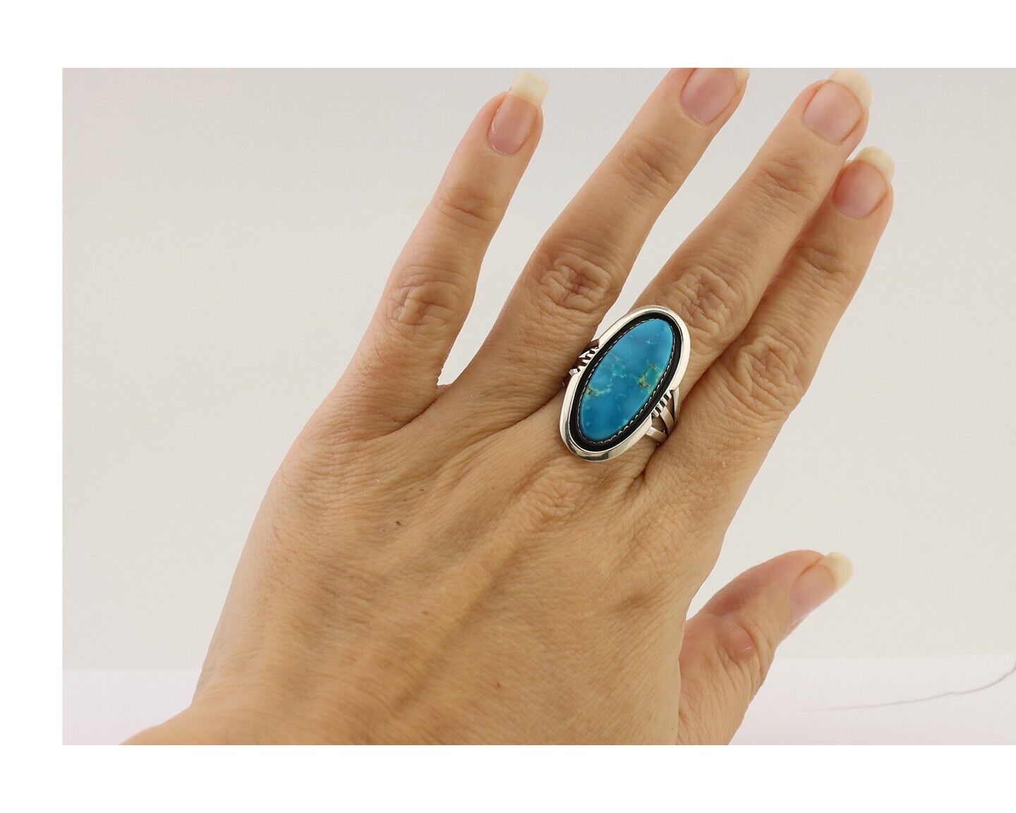 Navajo Ring 925 Silver Natural Blue Turquoise Native American Artist C.80's