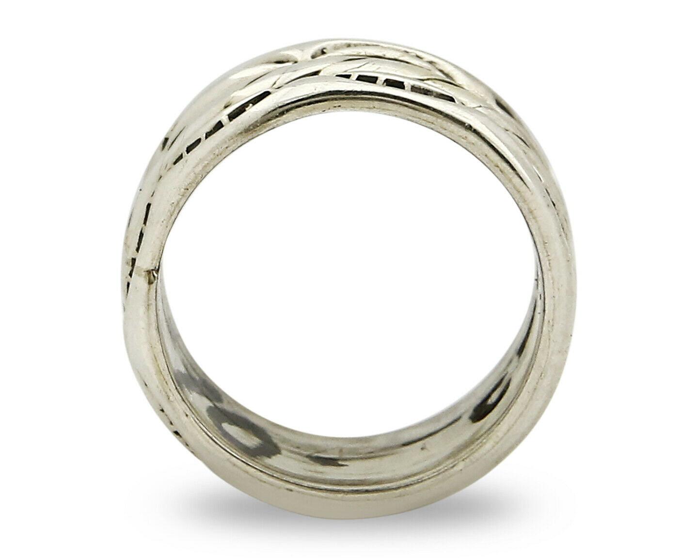 Navajo Ring .925 Silver Handmade Hand Stamped 3 Row Rope Band C.1980's Size 5.0