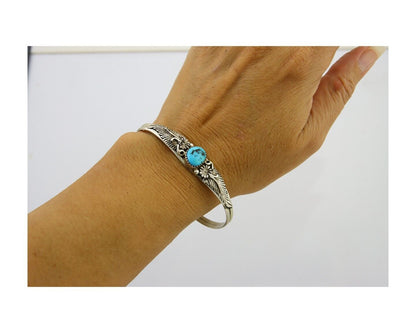 Navajo Bracelet 925 Silver Cuff Turquoise Handmade Native Artist C.80's