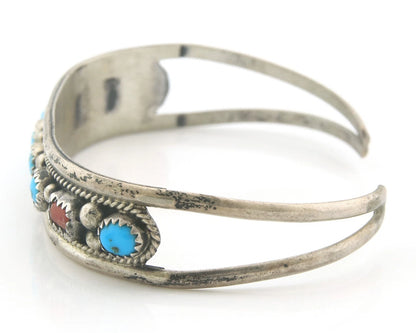 Navajo Cuff Bracelet Sterling Silver Natural Gemstone Vintage Native Signed V