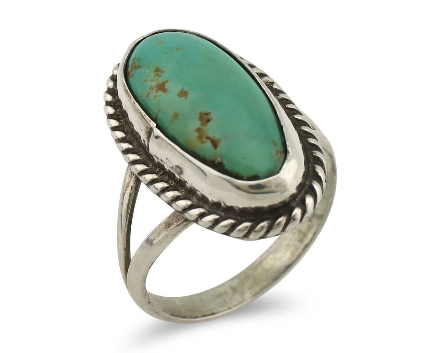Navajo Ring 925 Silver Kingman Turquoise Native American Artist C.80's