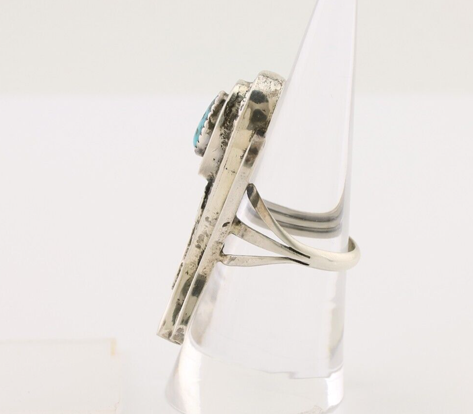 Navajo Handmade Ring 925 Silver Sleeping B Turquoise Artist Signed IHMJ C.80's