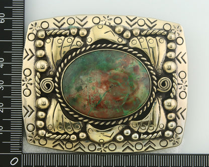 Navajo Belt Buckle .999 Nickel Agate Native Artist Handmade 2.5 x 3.0 in C.80s