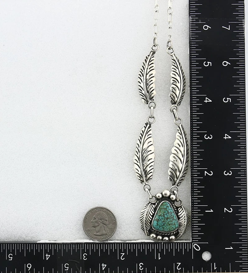 Navajo Necklace Sterling Spiderweb Turquoise Vintage Handmade Signed Sunrise C80