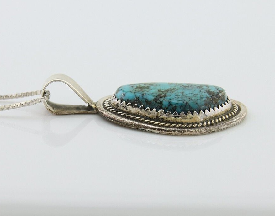 Navajo Necklace 925 Silver Natural Blue Turquoise Artist Signed Mike Begay C.80s