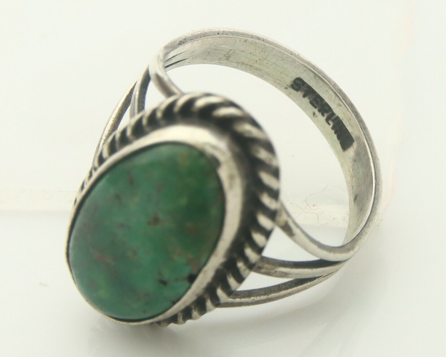 Navajo Ring 925 Sterling Turquoise Handmade Native Artist C.80's Size 6.25