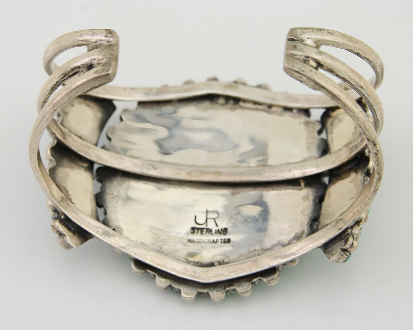 Navajo Bracelet 925 Silver Natural Blue Turquoise Signed JR C.80's
