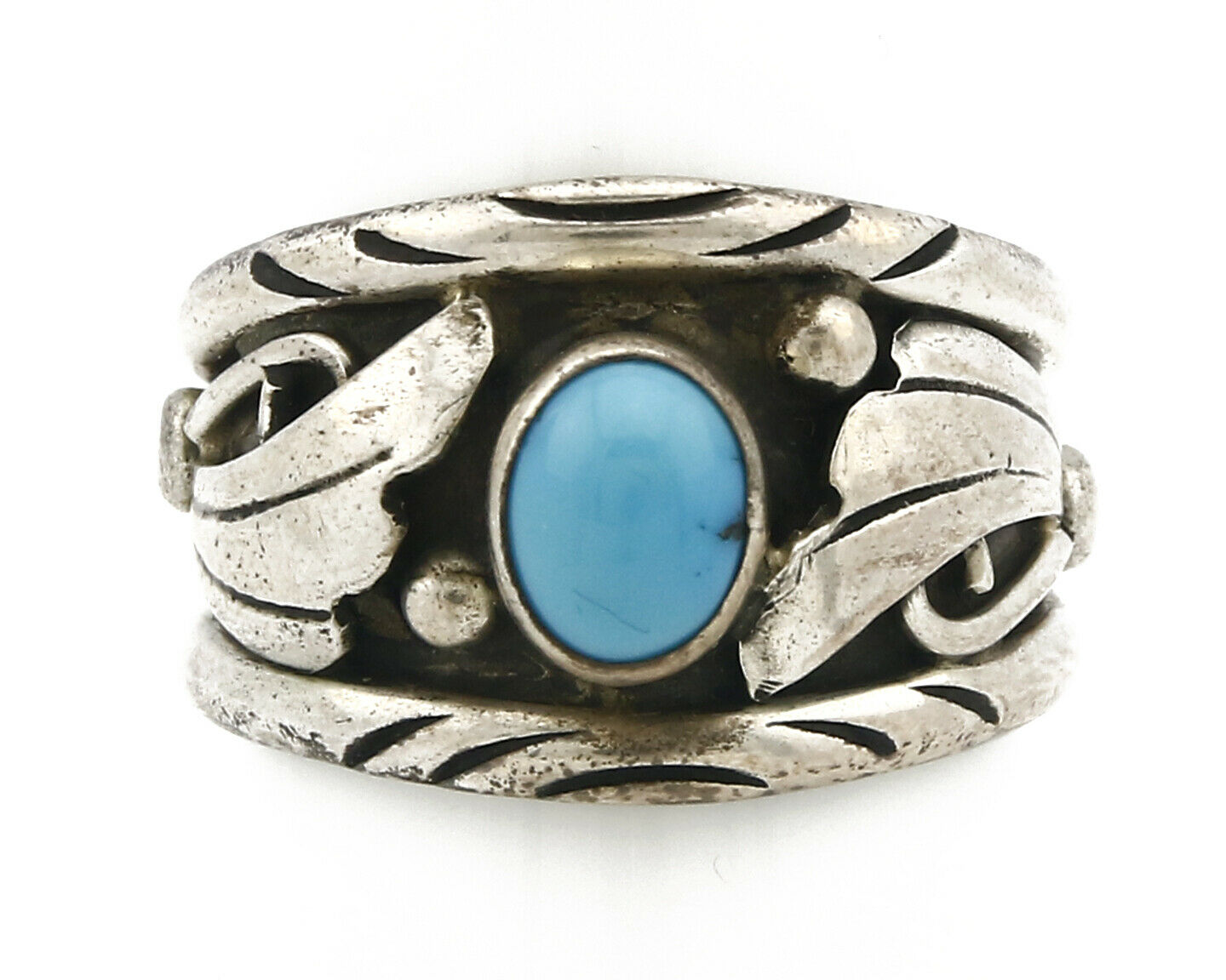 Navajo Ring .925 Silver Handmade Sleeping Beauty Turquoise Signed ELA C.80's