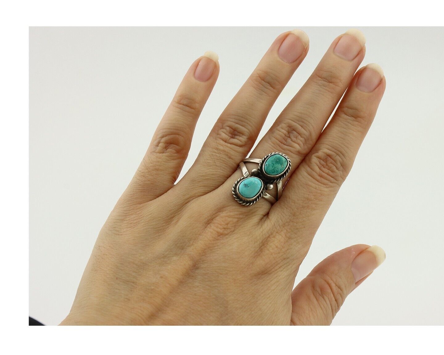 Navajo Ring 925 Silver Natural Blue Turquoise Native Artist Signed AG C.80's