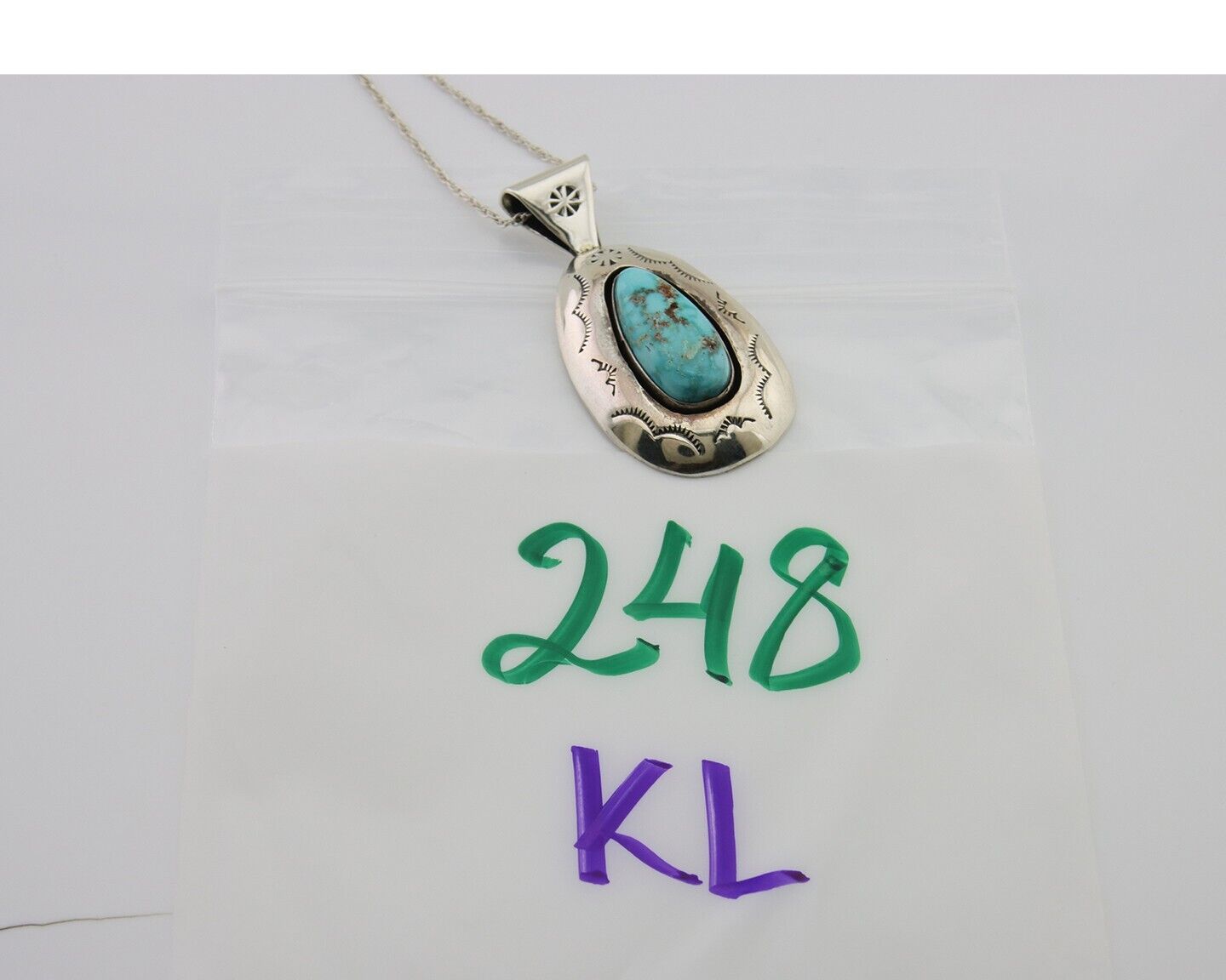 Navajo Necklace 925 Silver Natural Turquoise Artist Signed JLS? C.80's
