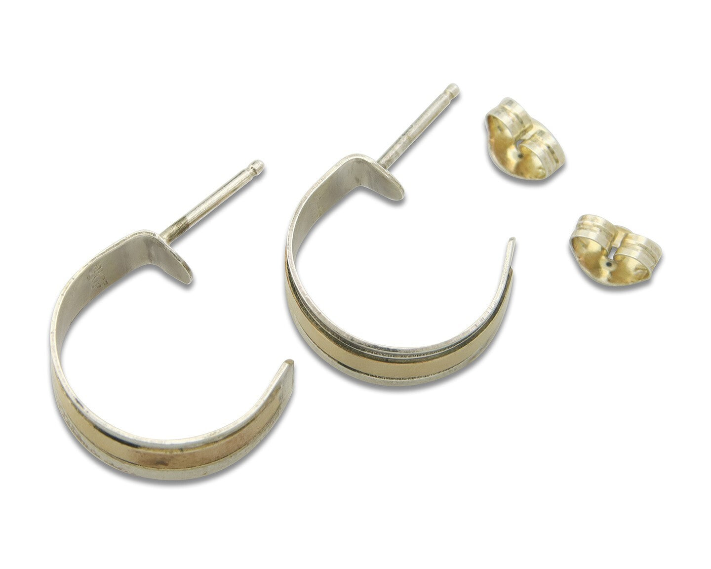 Navajo Hoop Earrings 925 Silver & Gold Native American Artist C.80's