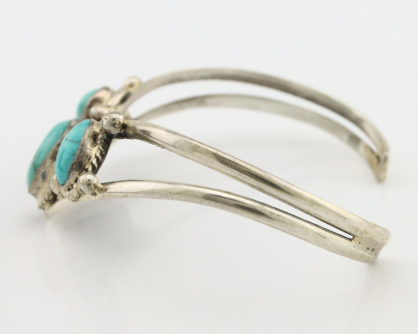 Navajo Bracelet 925 Silver Natural Blue Turquoise Artist Signed MC C.80's