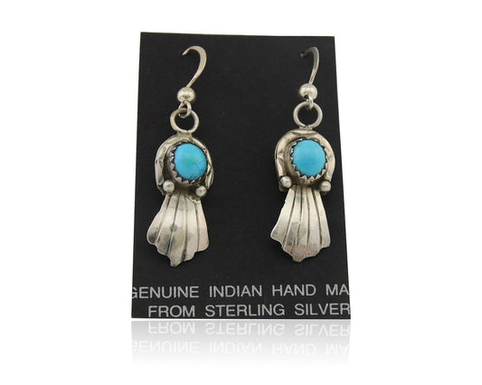 Navajo Earrings 925 Silver Blue Turquoise Artist Signed Kee Tsosie C.80's