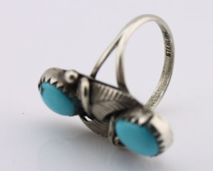 Navajo Ring 925 Silver Natural Blue Turquoise Native American Artist C.80's