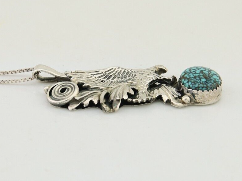 Navajo Necklace 925 Silver Natural Turquoise Artist Signed Wiehe C.80's