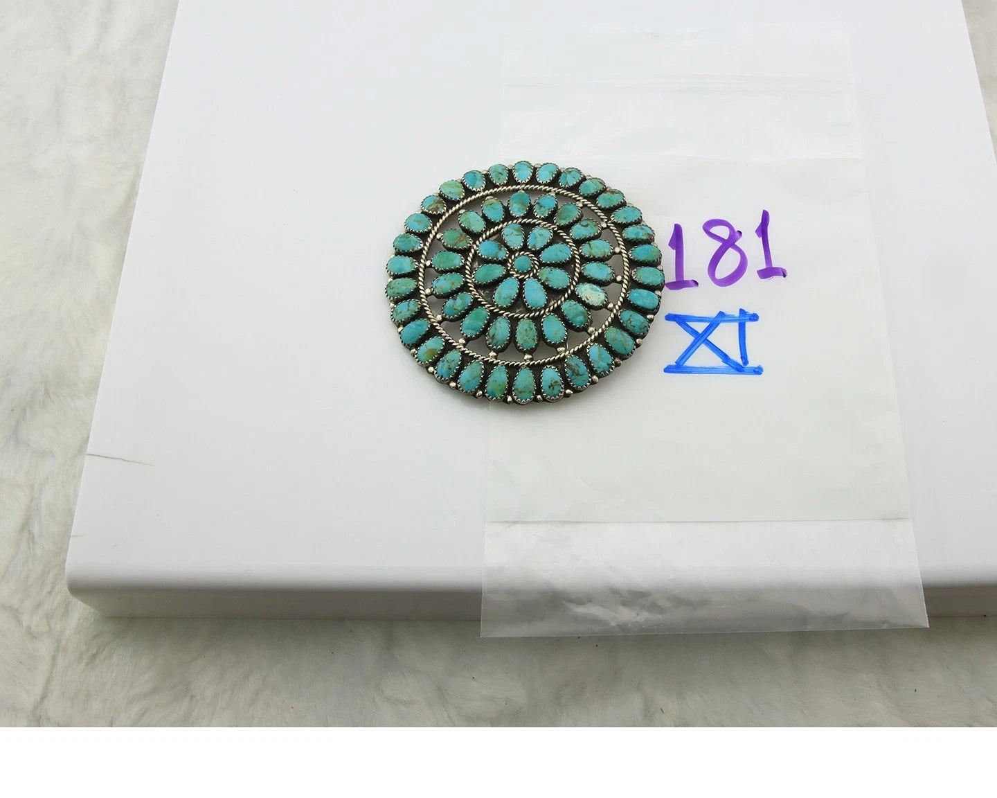 Navajo Handmade Pin Sterling Silver Turquoise Vintage Artist Signed LMB 3 in
