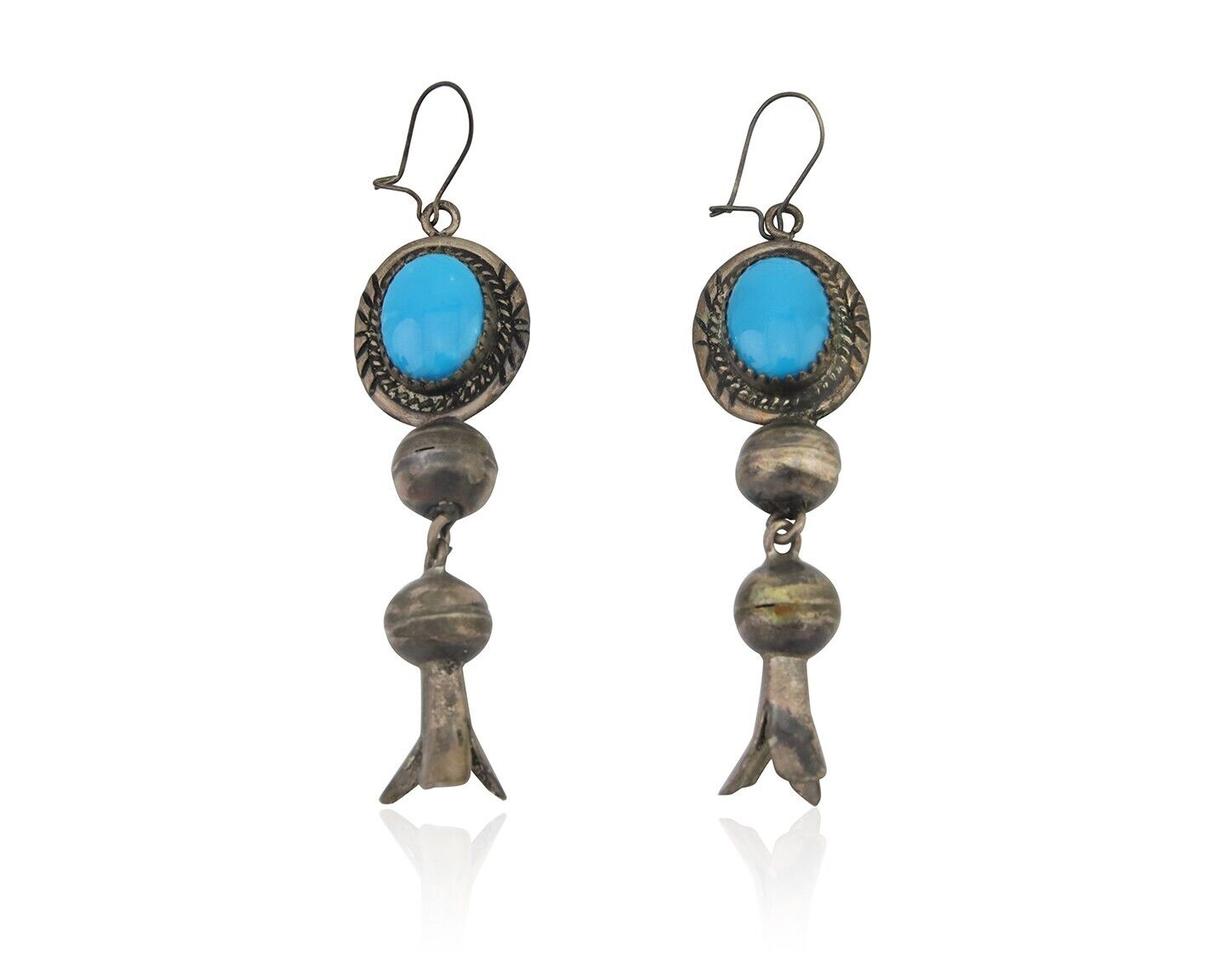 Navajo Dangle Squash Earrings 925 Silver Natural Turquoise Native Artist C.80's