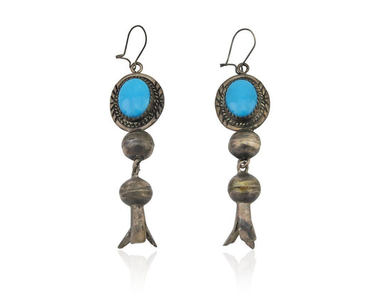 Navajo Dangle Squash Earrings 925 Silver Natural Turquoise Native Artist C.80's
