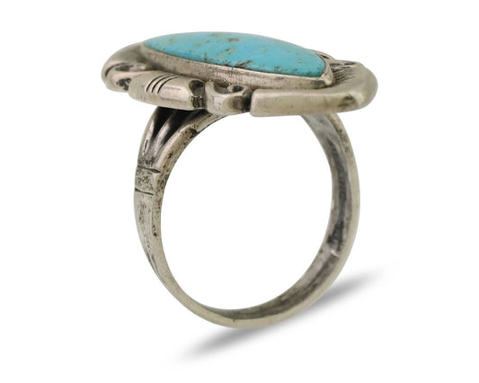 Navajo Ring 925 Silver Natural Blue Turquoise Native Artist Size 8.0 C.80's